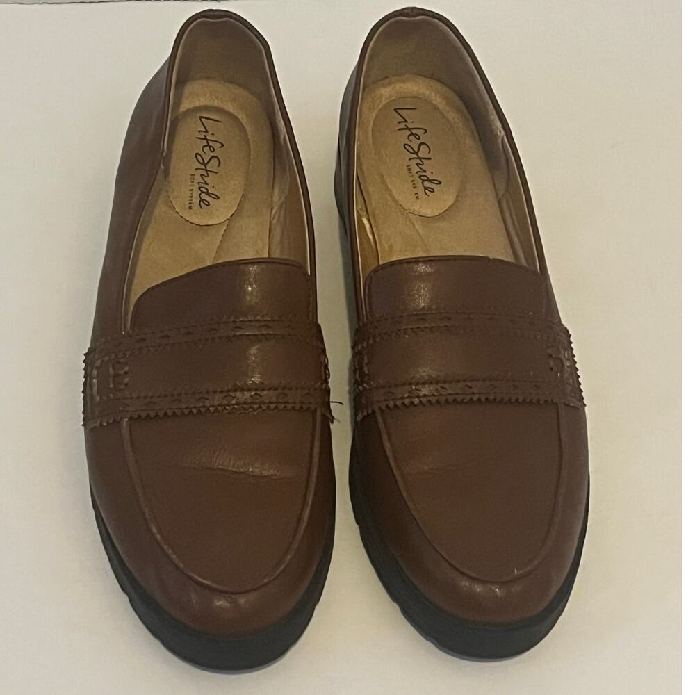 Life Stride Women's Brown Leather Penny Loafers